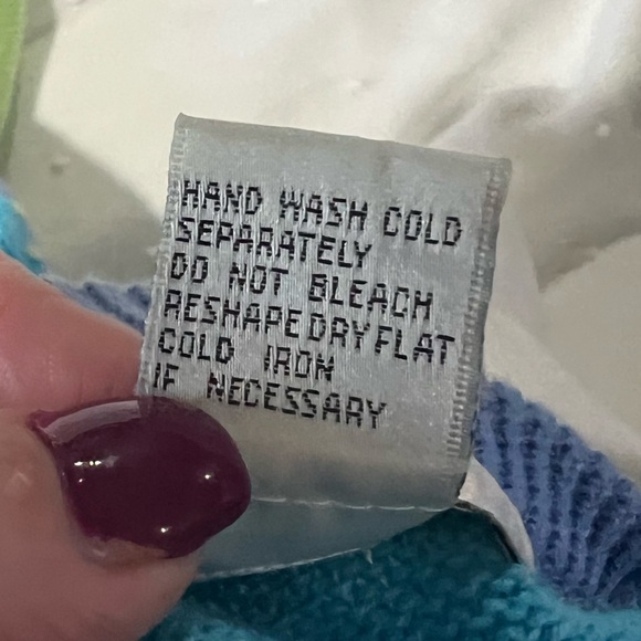 Stitches in Time Blue and Green Cardigan Sweater with Stitch detail Size Large - Picture 6 of 8